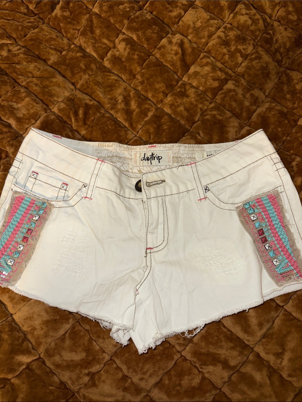 Daytrip White Denim Cutoff Shorts Embroidered Studded Boho